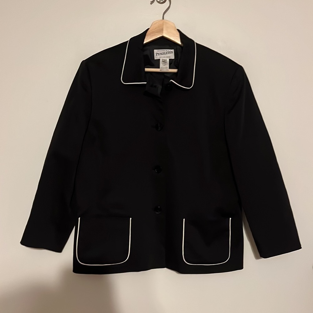 Pendleton Black 4 Button Blazer With White Trim - image 4